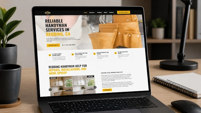 Contractor website example displayed on a laptop